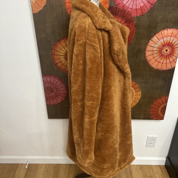 ANGASHION Cotton Blend Teddy Bear Faux Fur Honey Brown Coat Cozycore Sz XL - Picture 3 of 6
